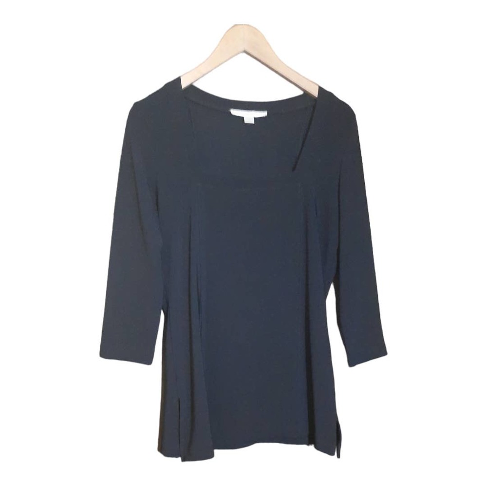 Boston Proper Womens Black Square Neck 3/4 Sleeve Top Size Medium